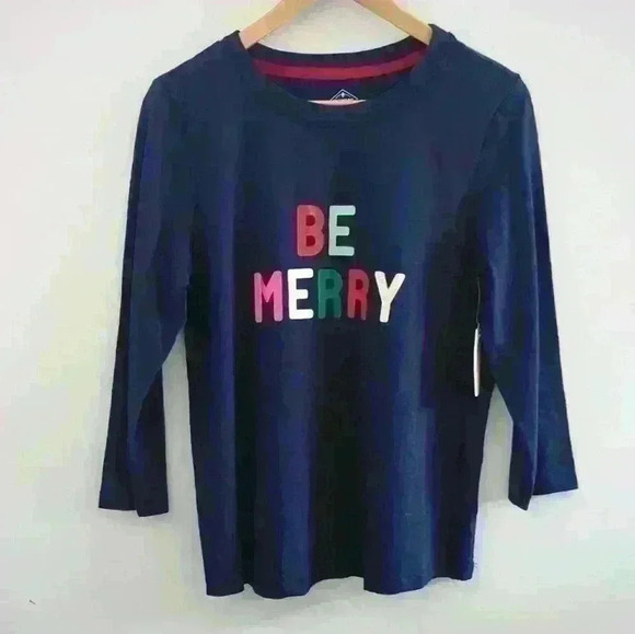 ST. JOHN'S BAY | Women's  Navy Be Merry 3/4 Length Sleeve Crewneck Top - Picture 3 of 4